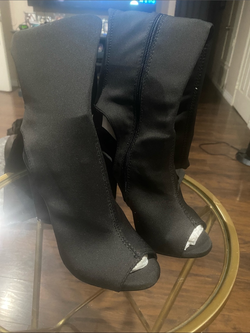 Women's Black Peep-Toe Stretch Over the knee Boots